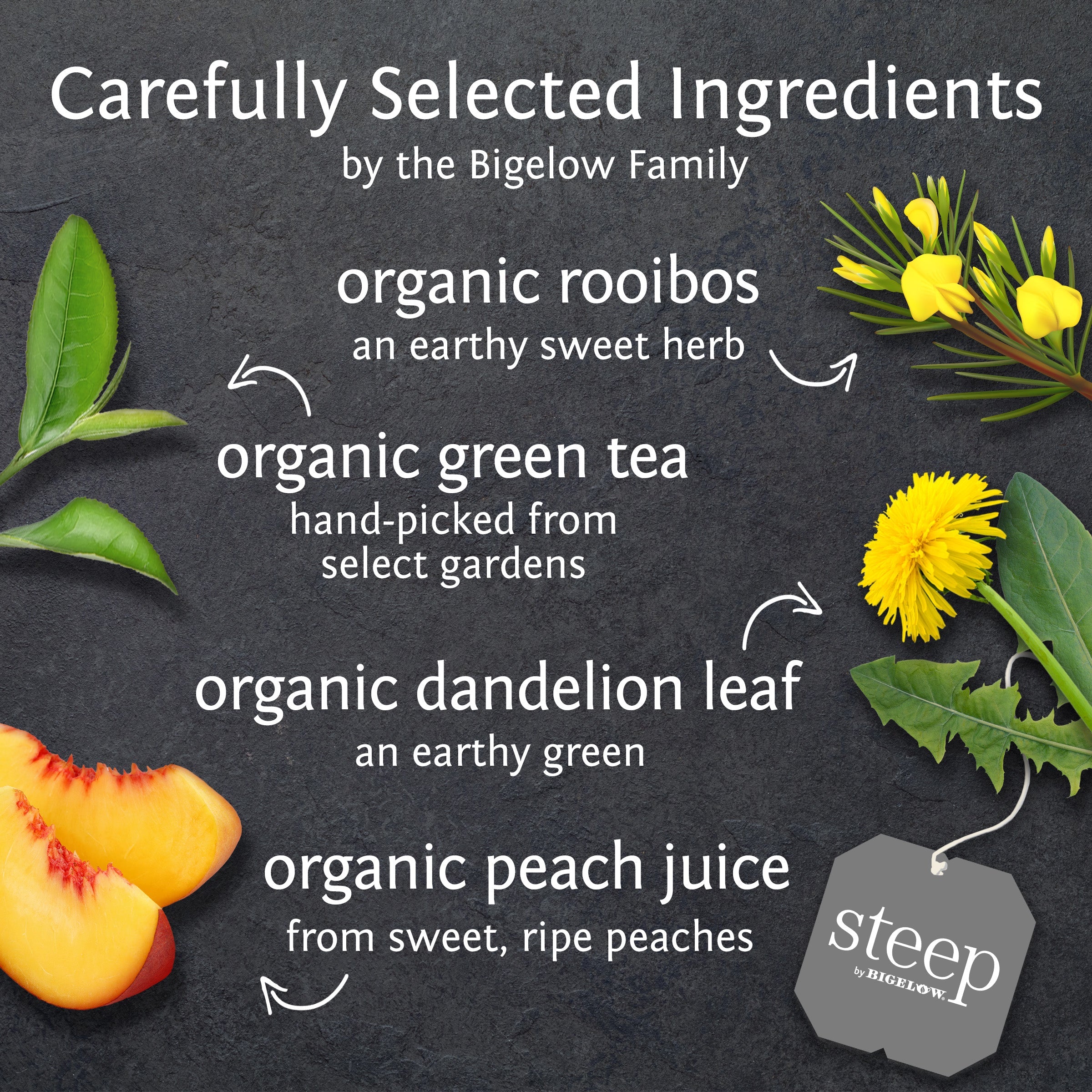 organic dandelion and peach rooibos and green tea